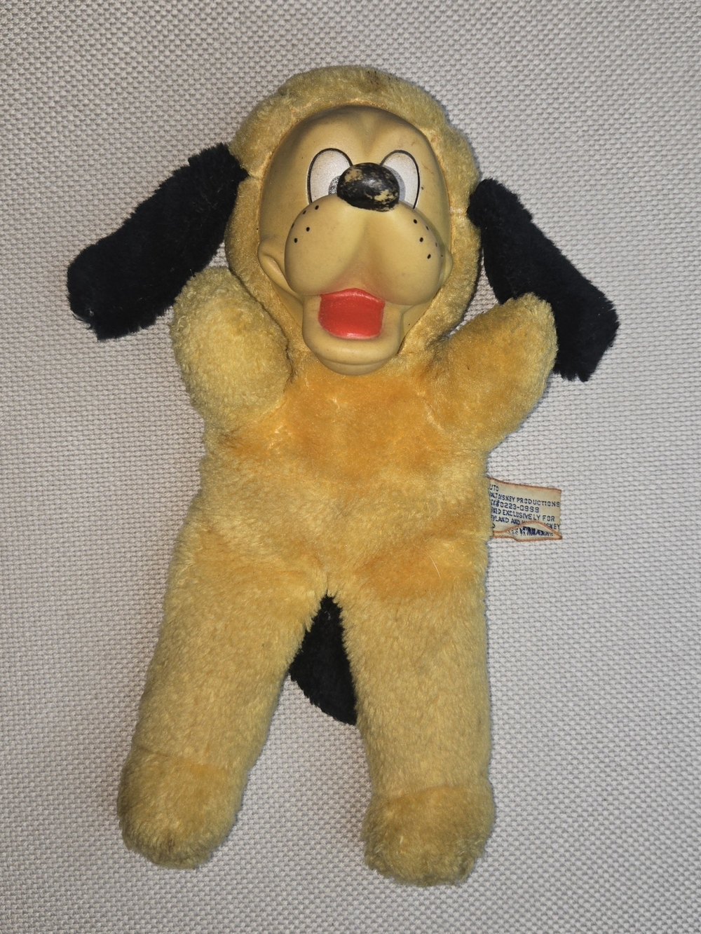 Vintage Walt Disney Pluto Plush Stuffed Animal Rubber Plastic Face Disneyland